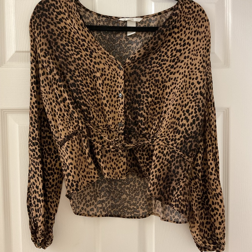 H&M Tan and Black Animal Print Blouse